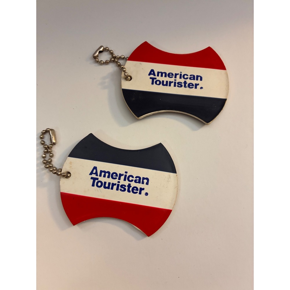 Vintage American Tourister Luggage Tags Set of 2 Red White Blue Retro Travel